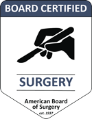 American Board of Surgery logo stating Board Certified Surgery